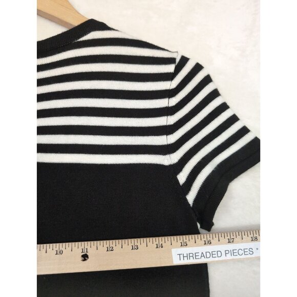 Eliza J Dress Womens 4 Petite Black White Knit Short Sleeve‎ Sheath Preppy - Picture 10 of 13